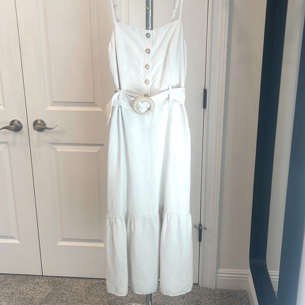 Rails, linen midi dress with rattan belt. Size: XS. Color: ivory.